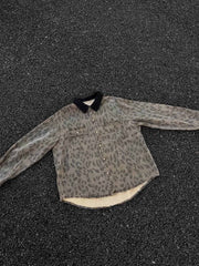 Vintage Distressed Cheetah Print Denim Shirt