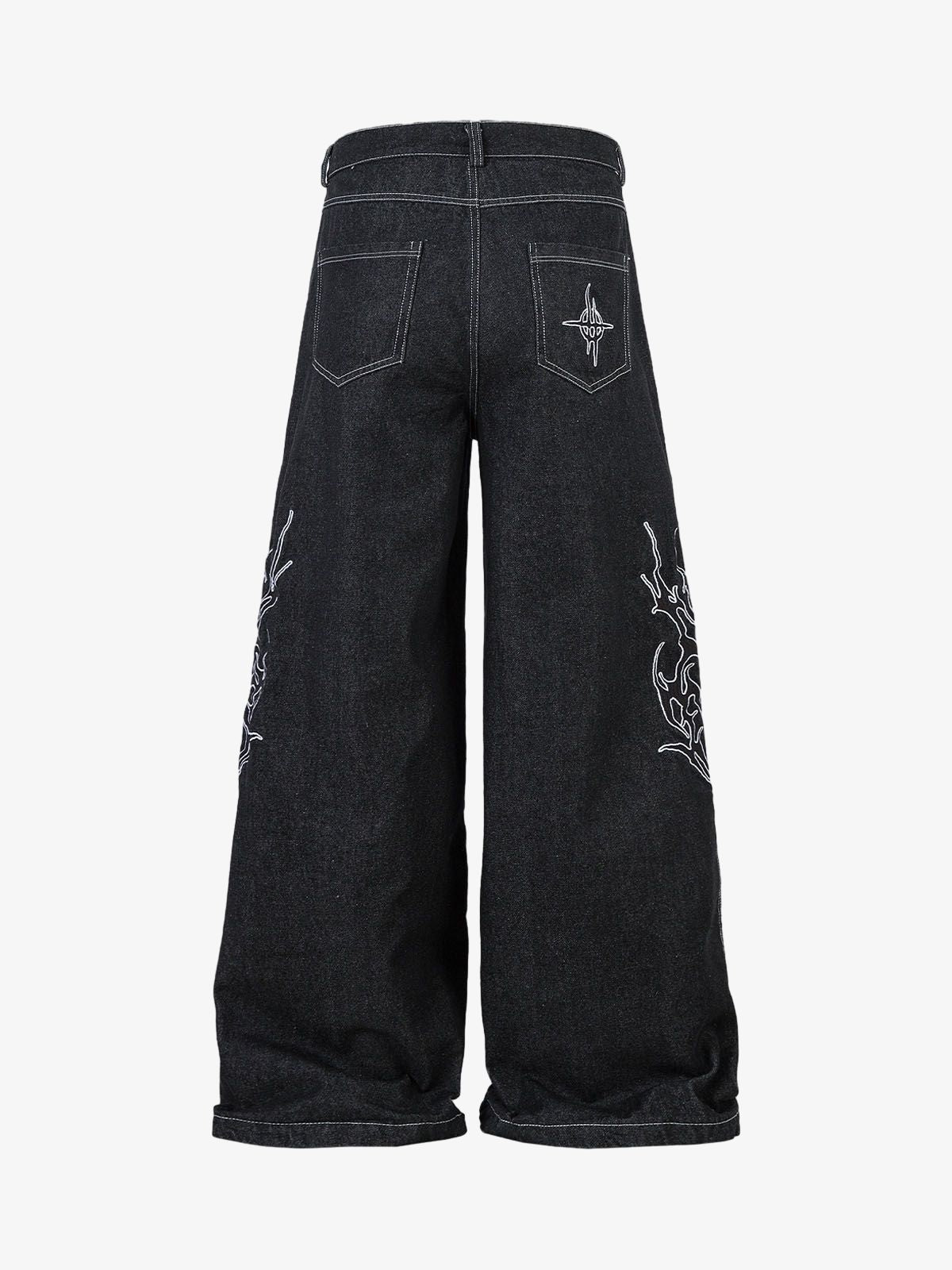 Denim Embroidered Flame Baggy Jeans
