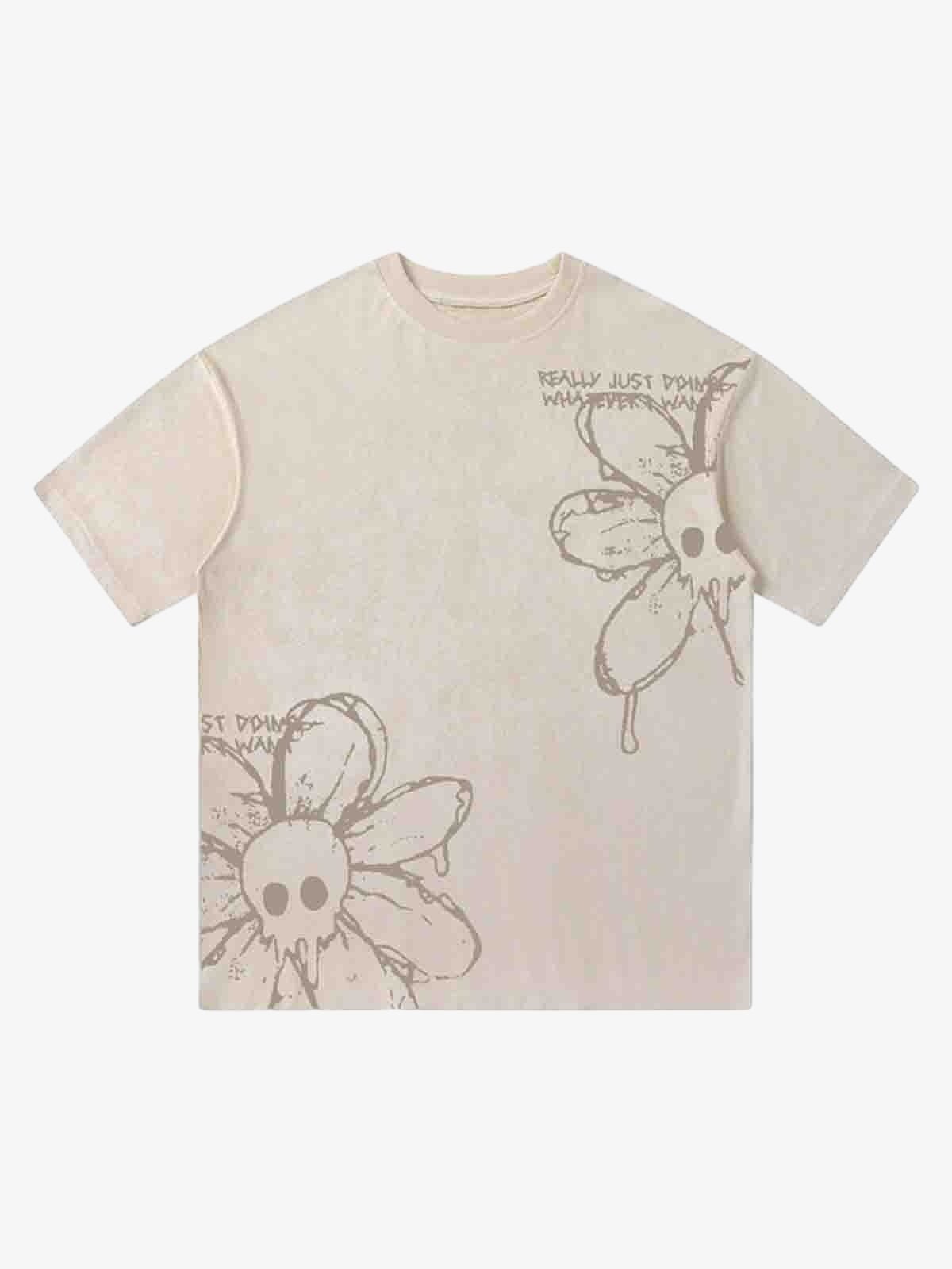 American Retro Creative Skull Flower T-shirt