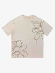 American Retro Creative Skull Flower T-shirt