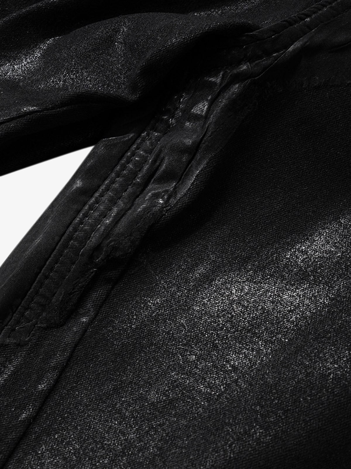 Black Wax Coated Flare Jeans