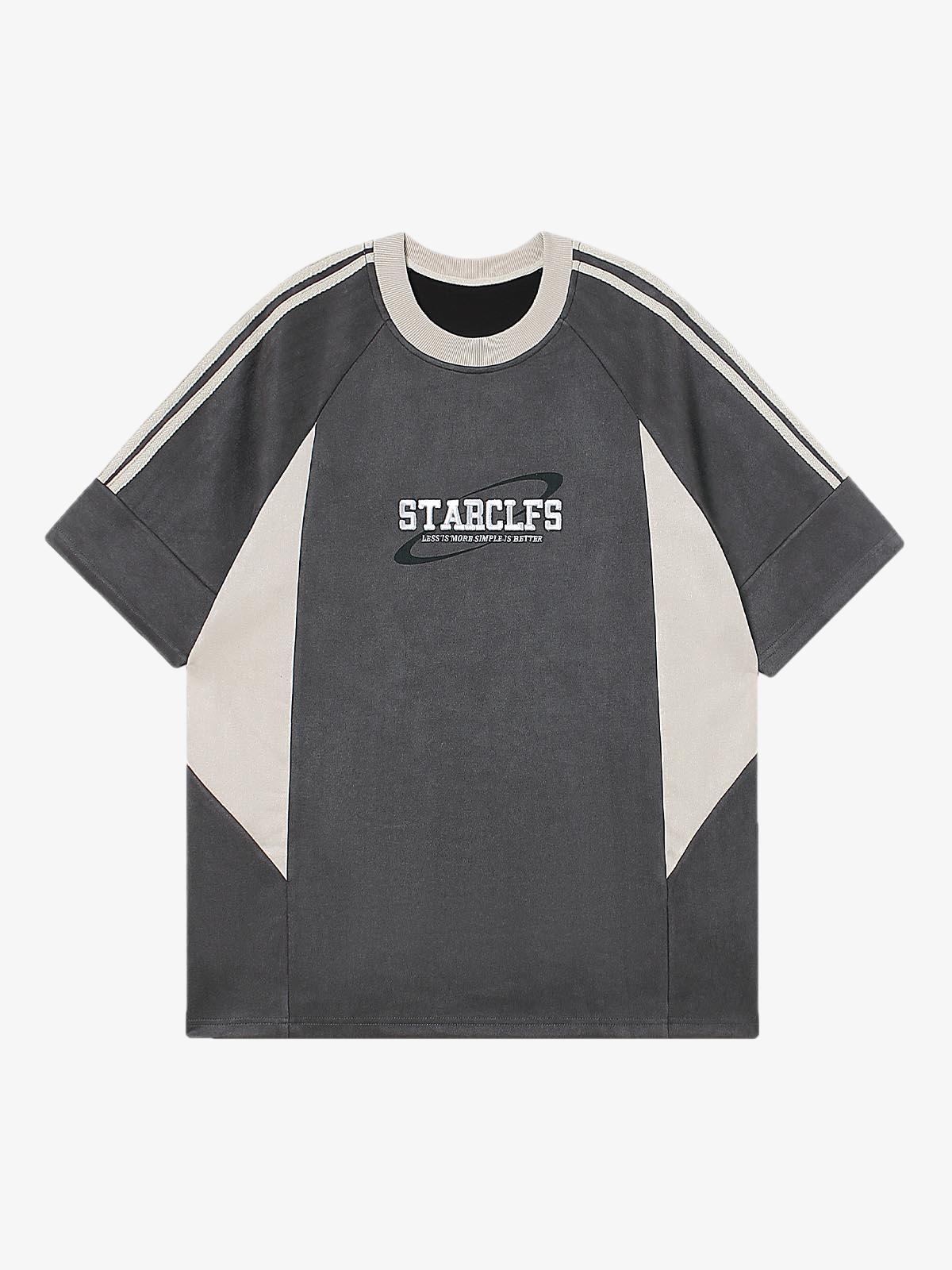 Suede Contrast Color Spliced Letter Embroidery Oversize T-Shirt