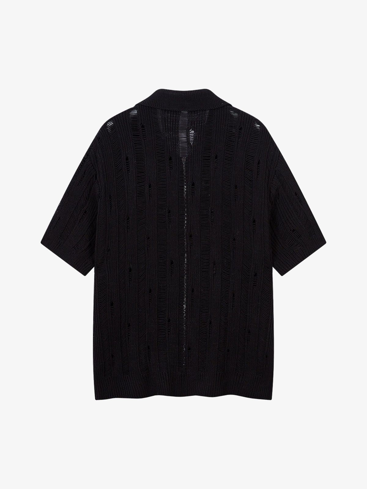Cleanfit Black Knit Zip-Up Short-Sleeve Shirt