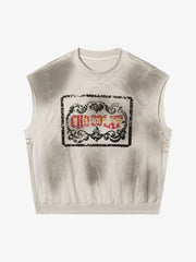 Vintage Washed Graphic Distressed Vest