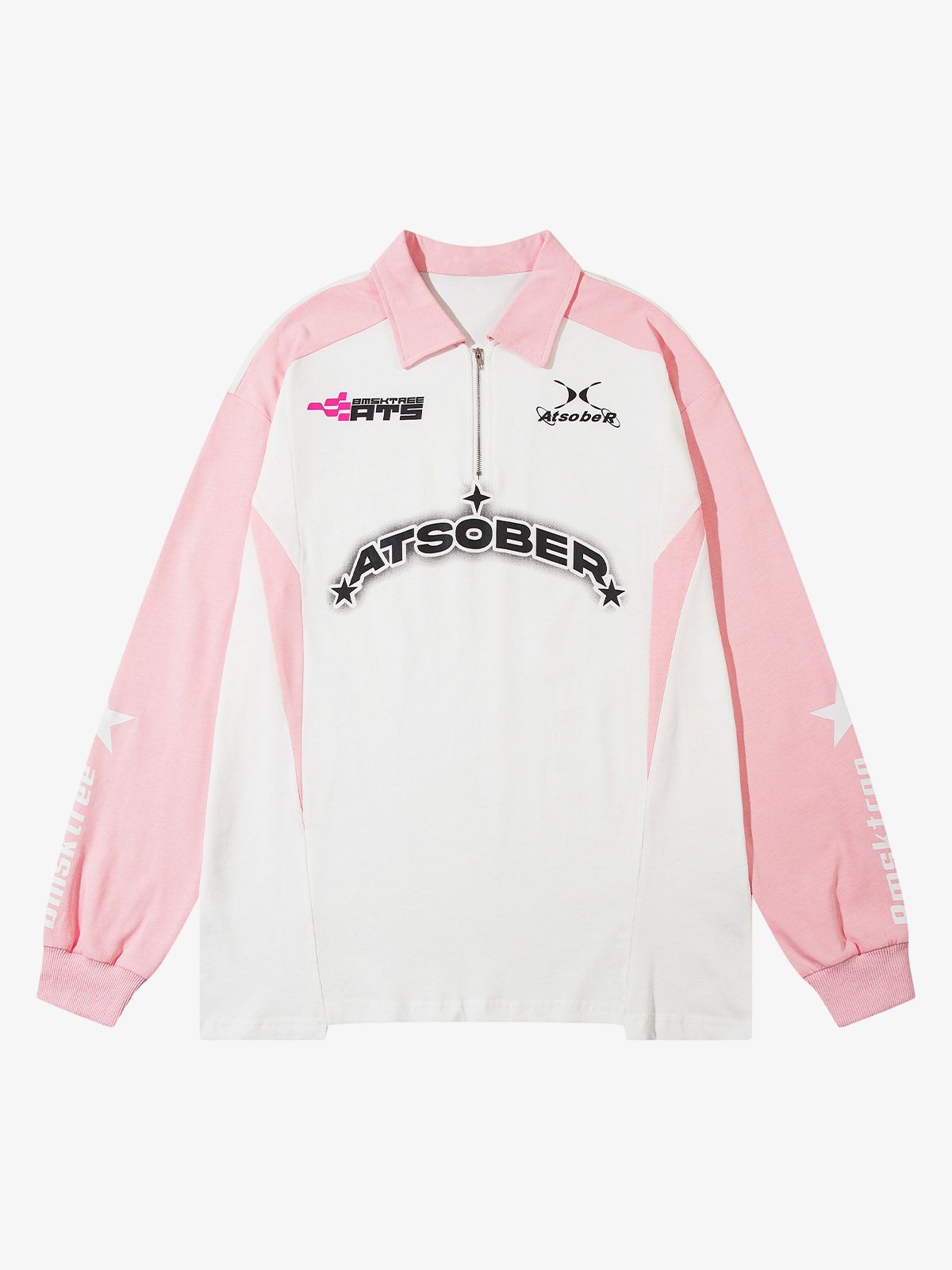 Star Contrast Color Long Sleeve Quarter Zipper Shirt