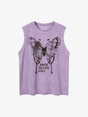Washed Distressed Butterfly Print Vest