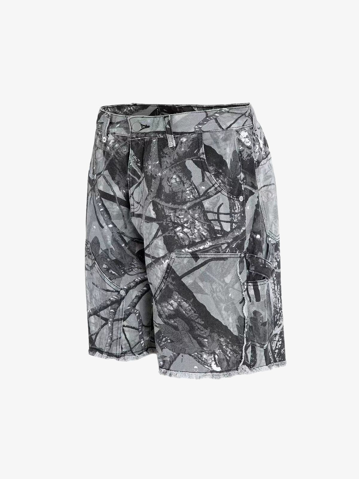 Retro Distressed Camouflage Workwear Hip-Hop Shorts