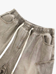 Vintage Wash Deconstructed Drawstring Denim Shorts