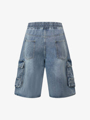 Washed Cargo Denim Shorts