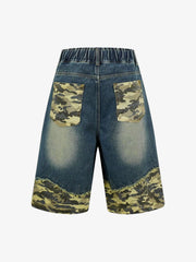 Distressed Camouflage Denim Shorts