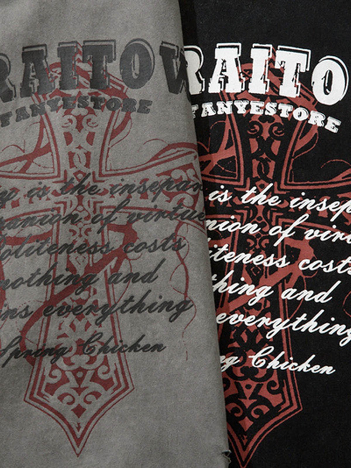 Distressed Ripped Graphic Cross Print Vest