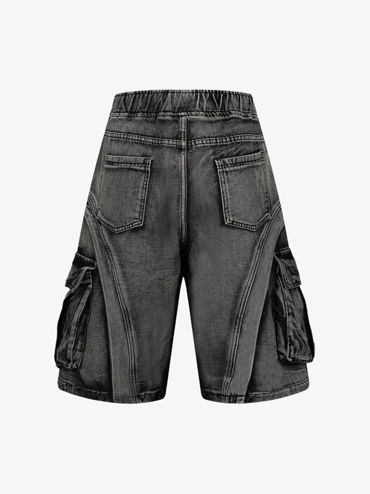 Washed Cargo Denim Shorts