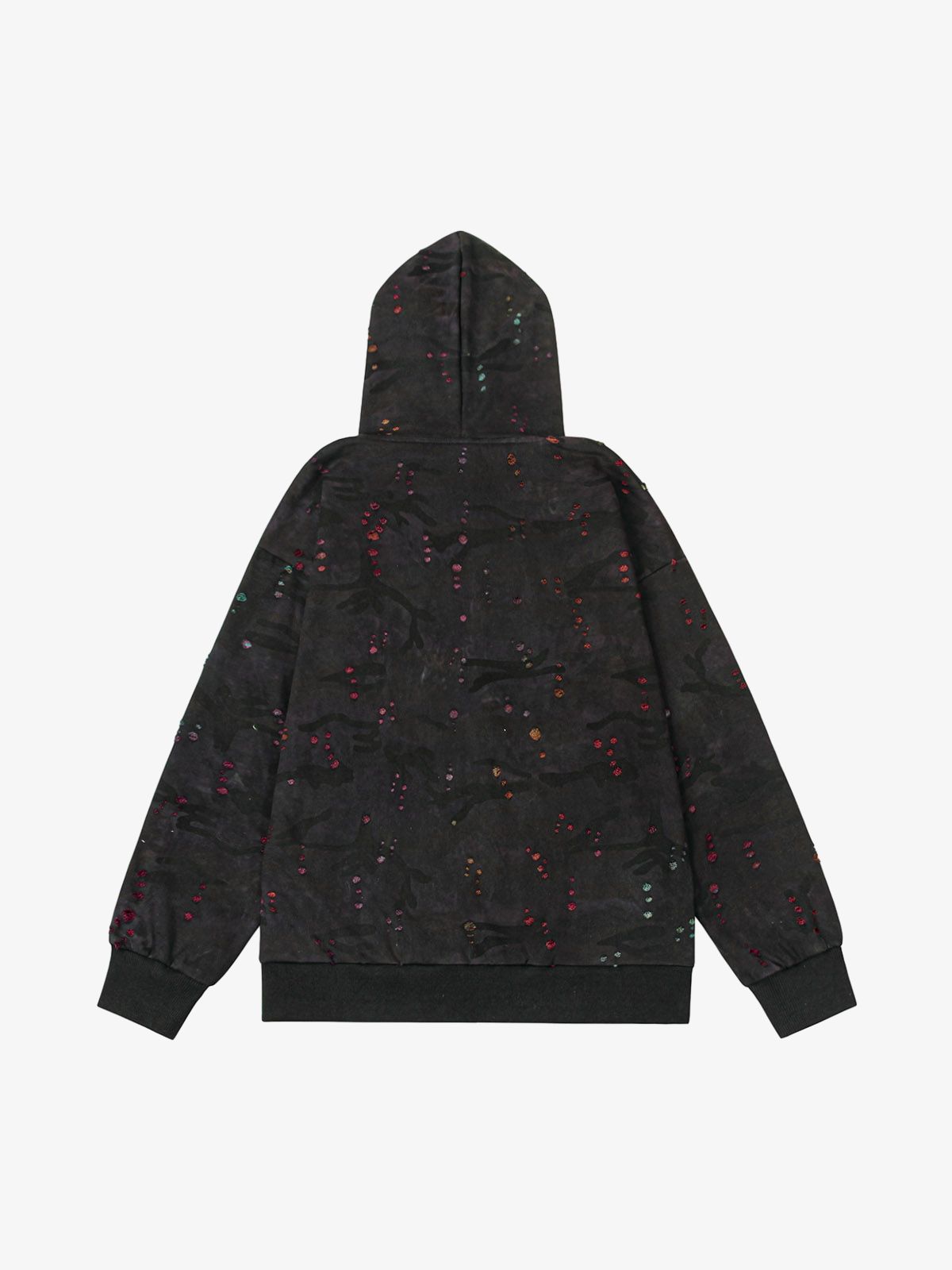 Washed Distressed Zipper Hooded Jacket