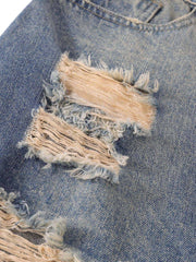 Hip-hop Ripped Washed Denim Jorts