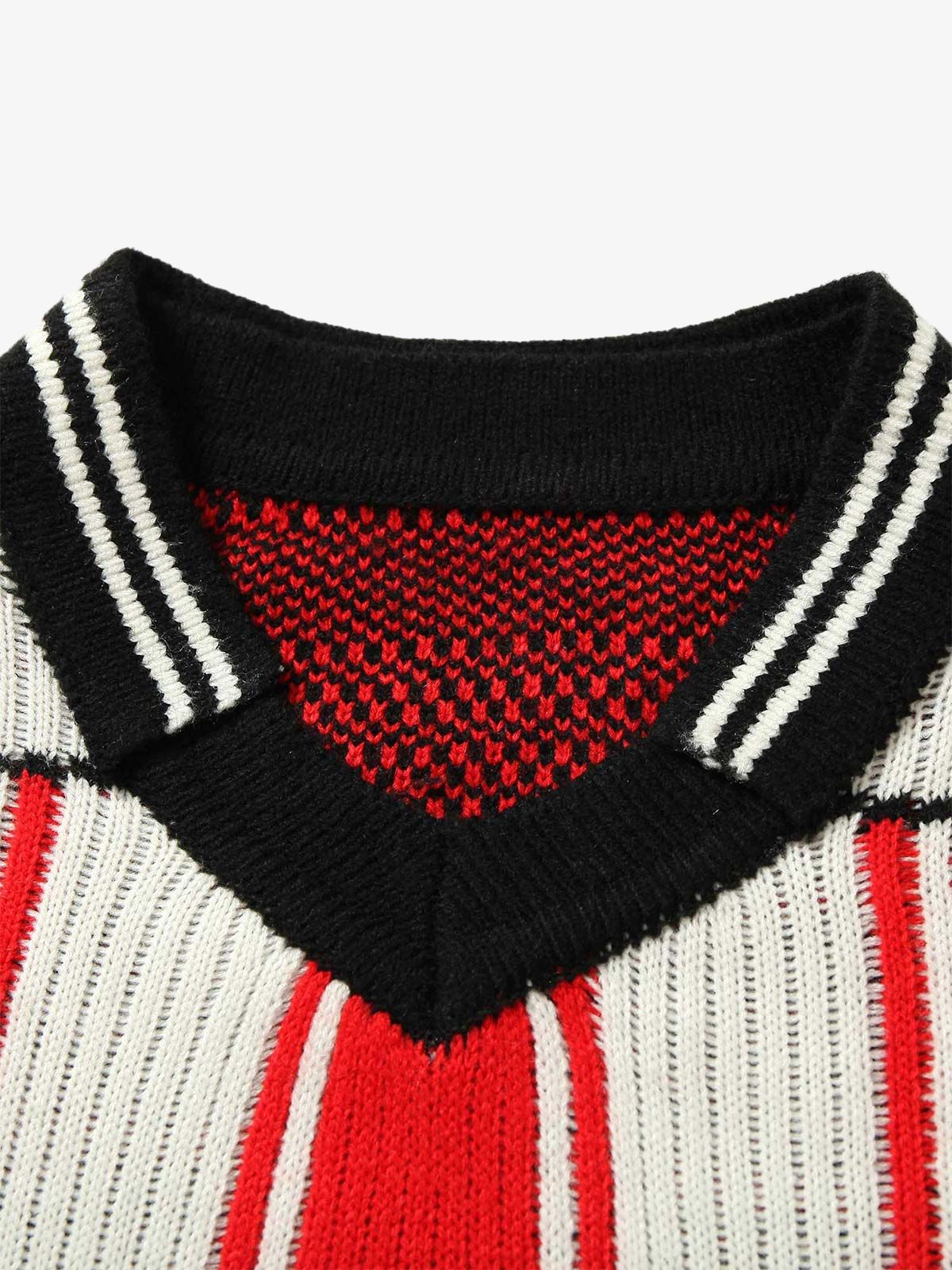 Vintage Striped Baseball Short-sleeved Knit Sweater