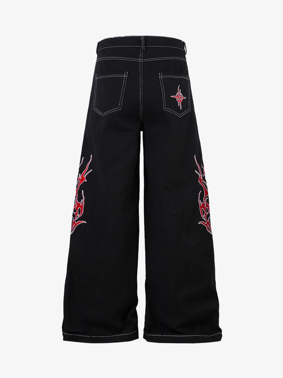 Contrast Flame Embroidered Baggy Jeans