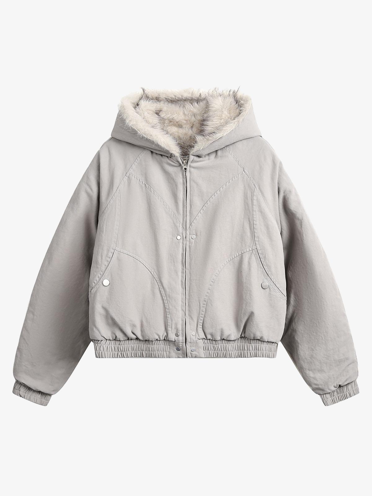 Spliced Fur Hooded Quilted Jacket