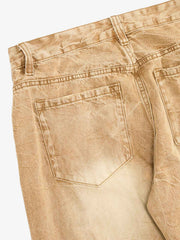 Vintage Washed Distressed Straight Jeans