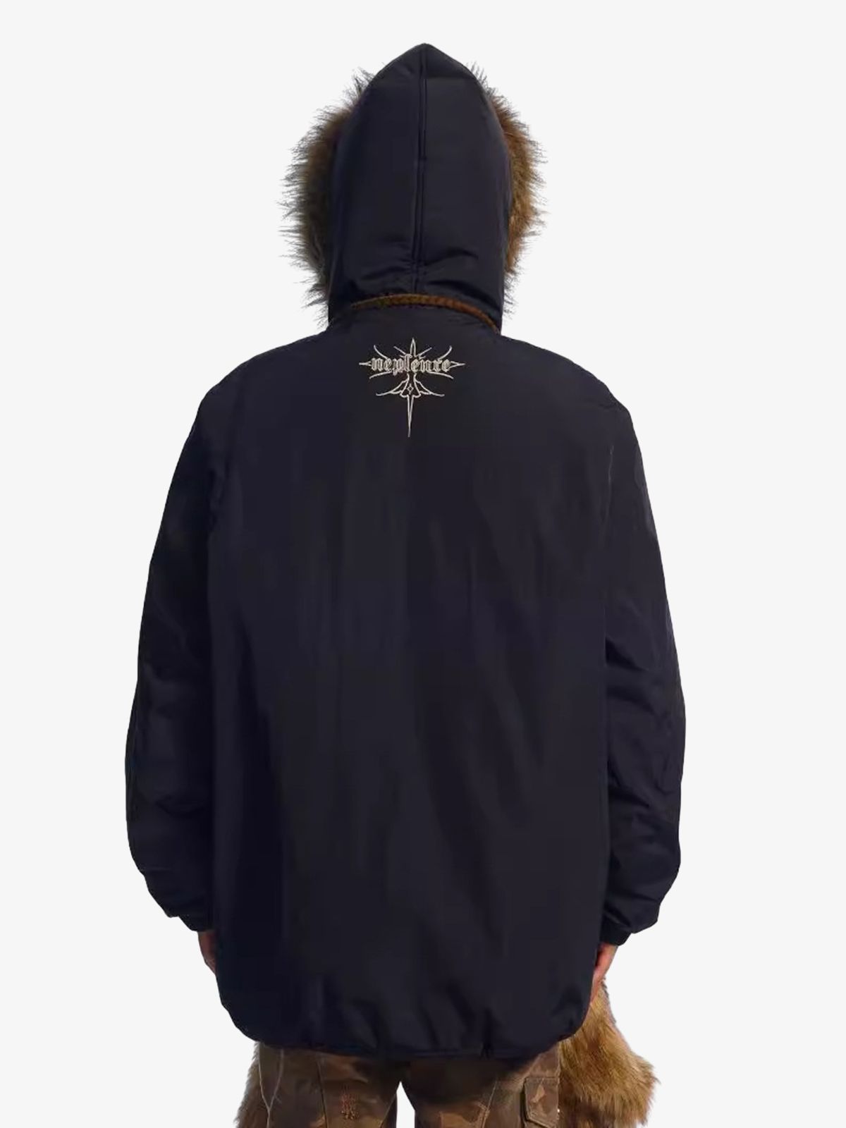 Embroidered Fur Hooded Quilted Jacket