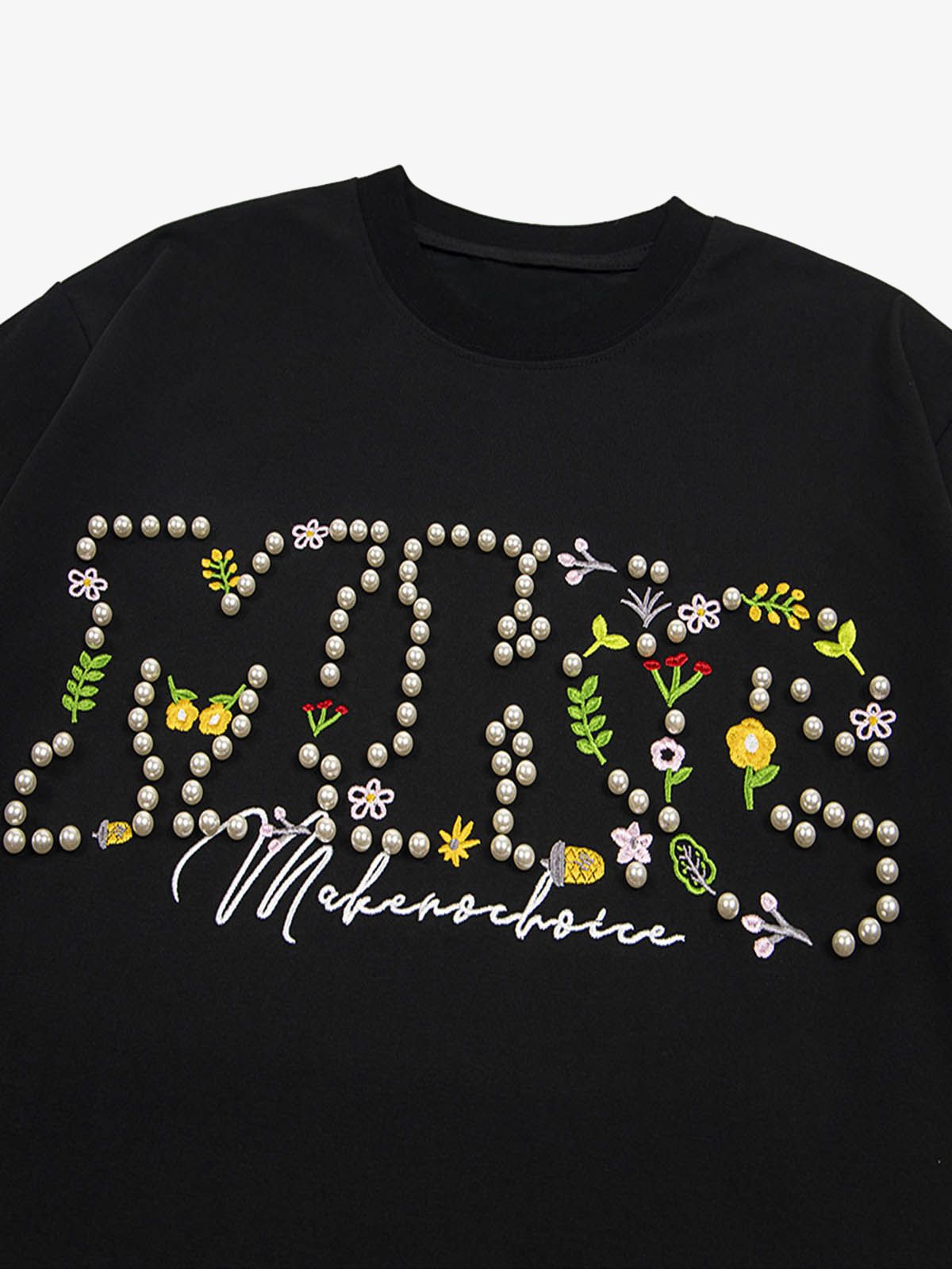 Oversized Embroidered Floral Letter T-Shirt