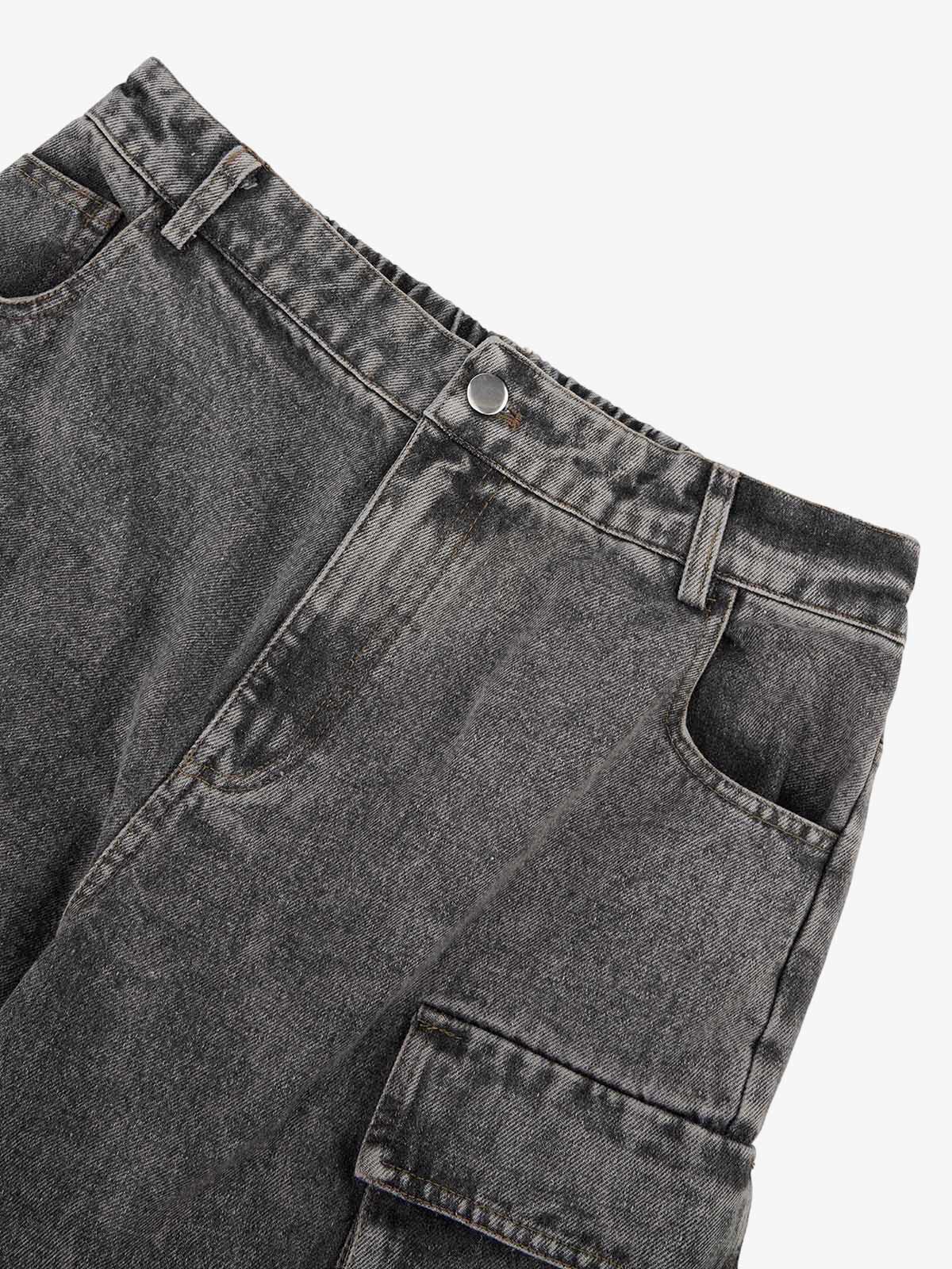 Street Stitching Multi-Pocket Workwear Washed Jeans