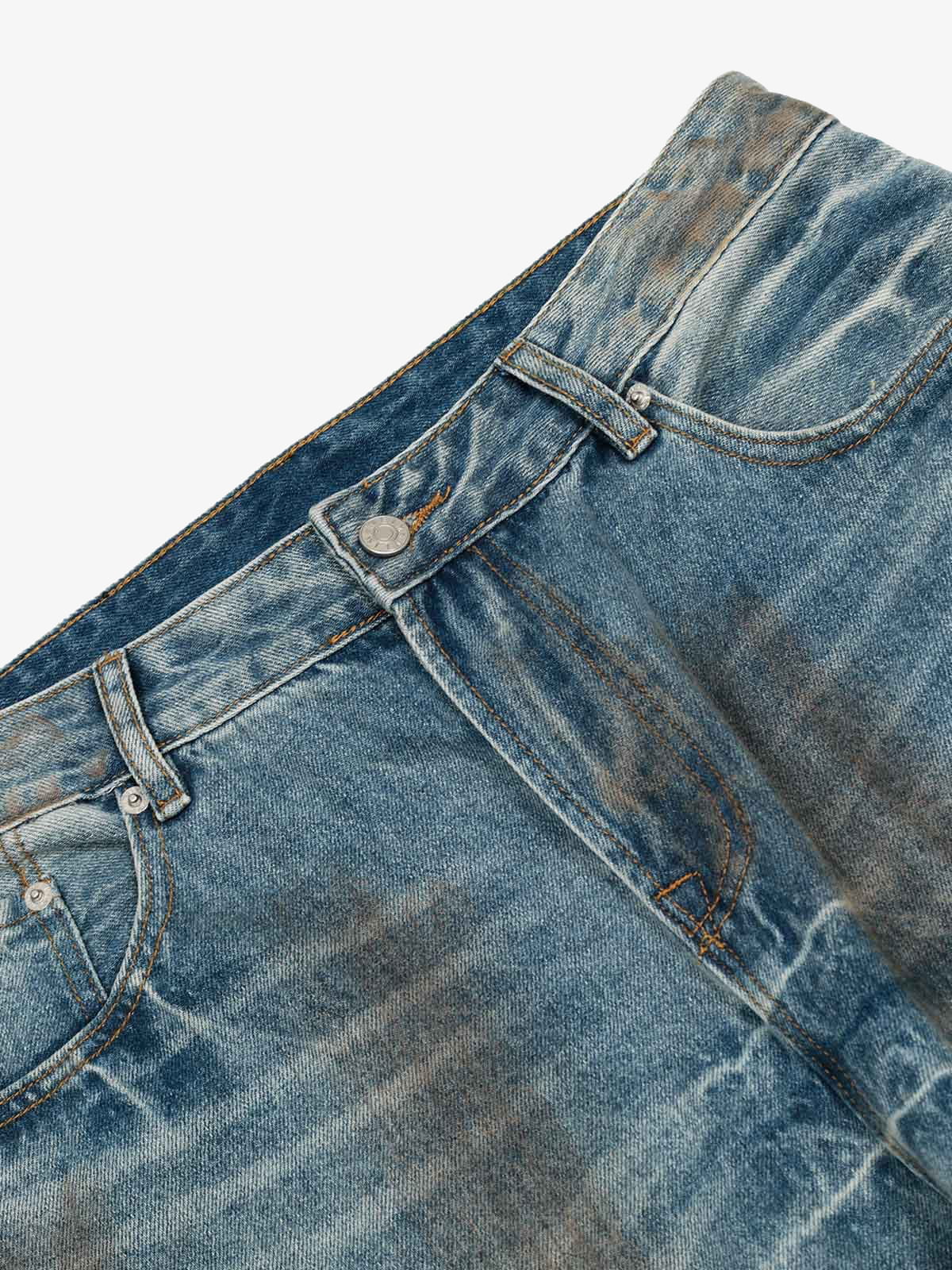 Washed Distressed Ripped Barrel Jeans