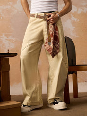 Washed Distressed Detachable Scarf Barrel Jeans