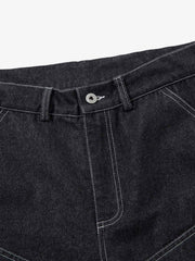 Deconstructed Split Topstitched Pleated Pocket Jeans