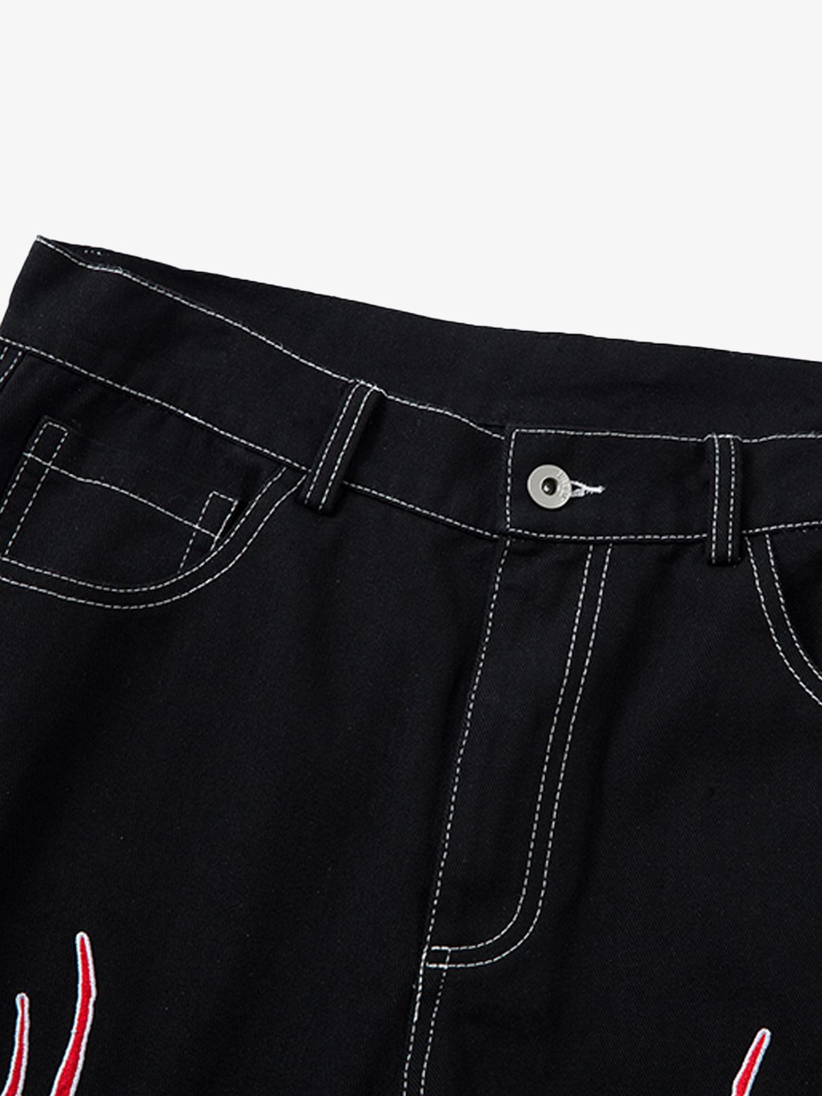 Contrast Flame Embroidered Baggy Jeans