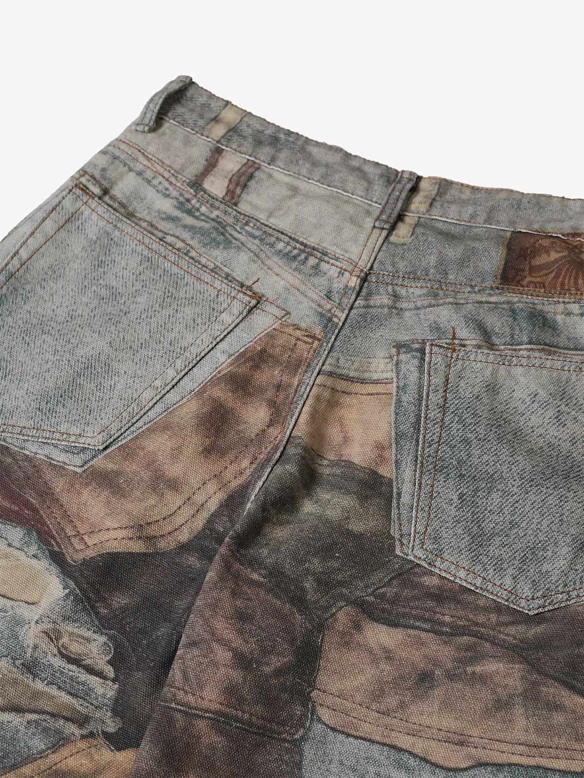 High Street Distressed Washed Printed Jeans