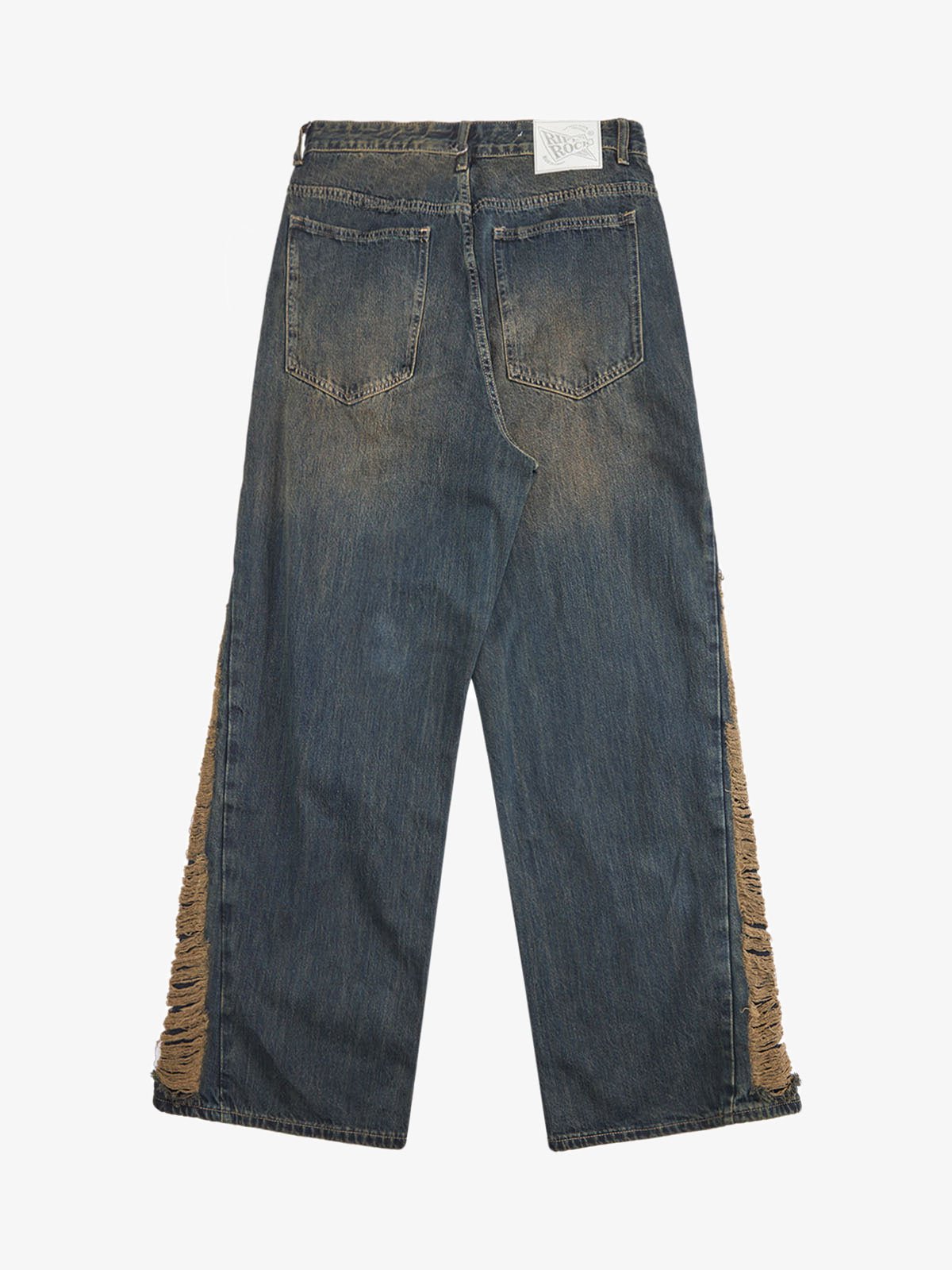 Washed Distressed 'Who Cares You' Print Straight Jeans