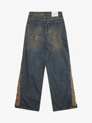 Washed Distressed 'Who Cares You' Print Straight Jeans