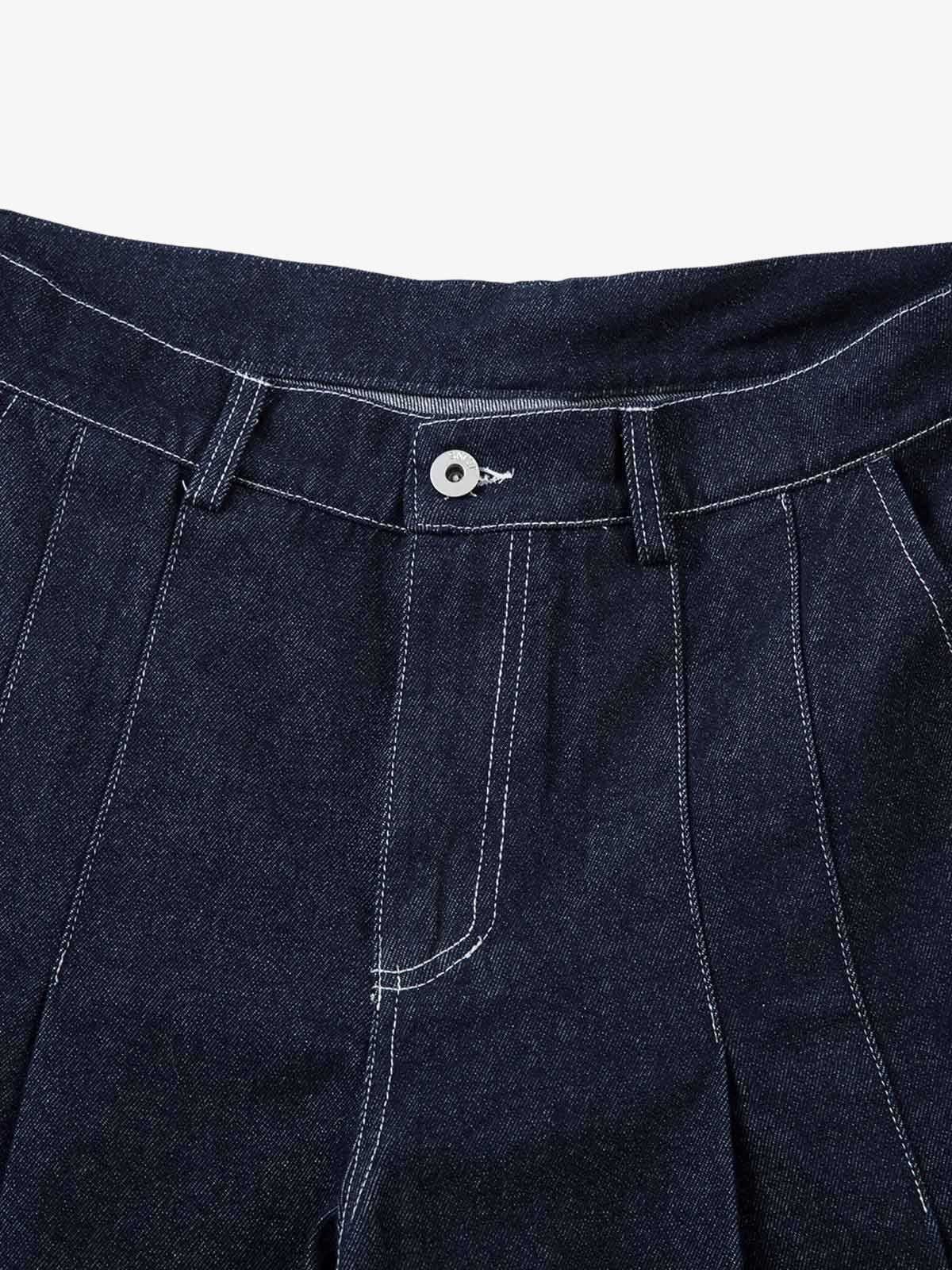 Deconstructed Contrast Stitching Pleated Baggy Barrel Jeans