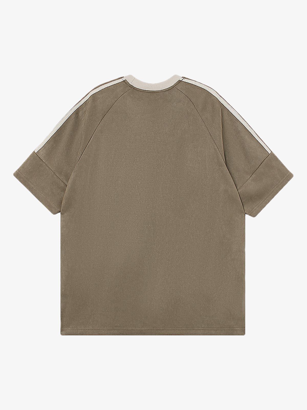 Suede Contrast Color Spliced Letter Embroidery Oversize T-Shirt