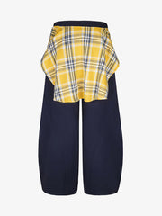 Plaid Belt Barrel Pants