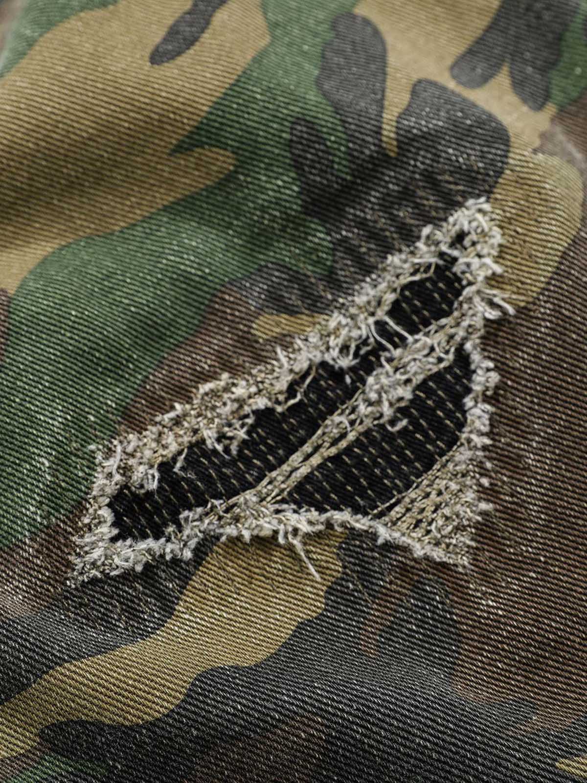 Woven Ripped Camouflage Flared Cargo Pants