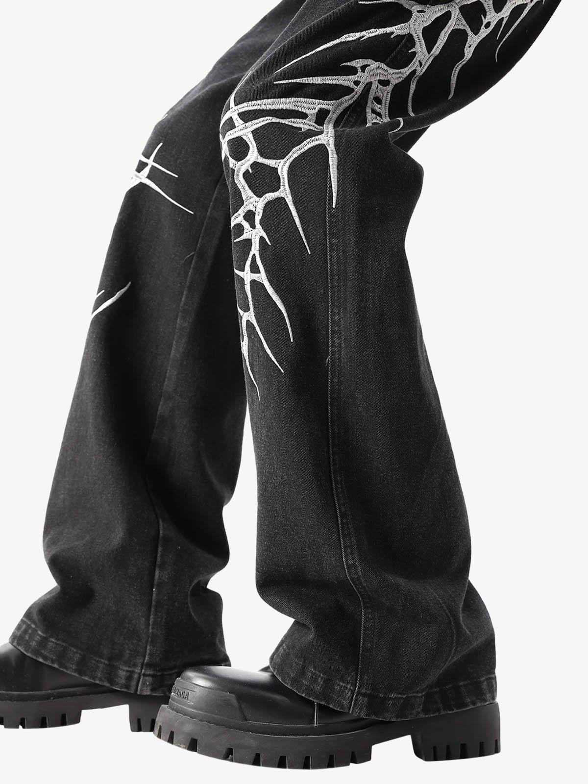 Graphic Embroidered Straight Jeans