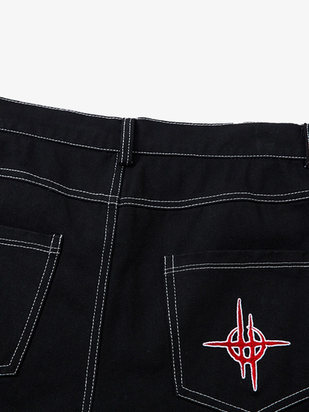 Contrast Flame Embroidered Baggy Jeans