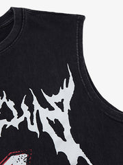Retro Washed Letter Print Vest