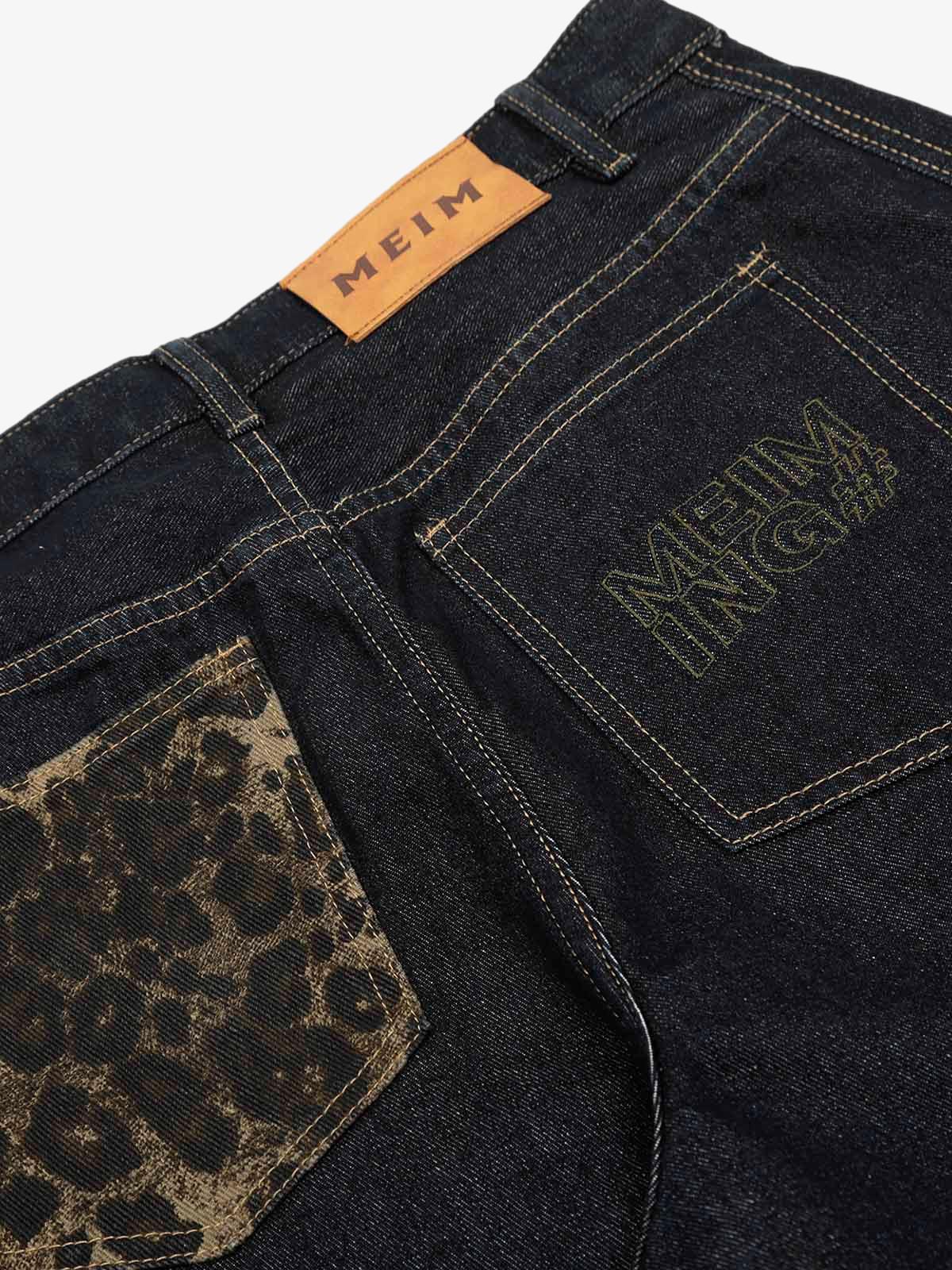Deconstructed Cheetah Print Baggy Barrel Jeans