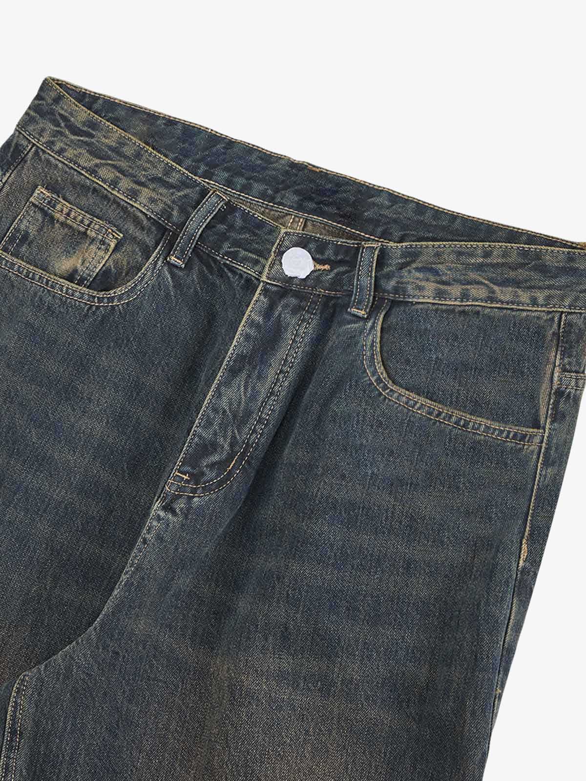 Washed Distressed 'Who Cares You' Print Straight Jeans