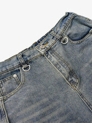 Washed Distressed Deconstructed Split Barrel Jeans