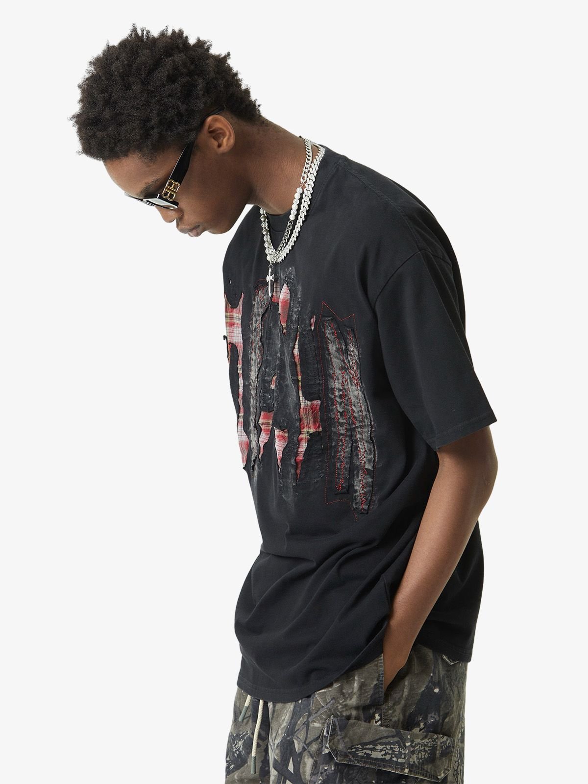 Street Contrast Color Embroidered T-shirt