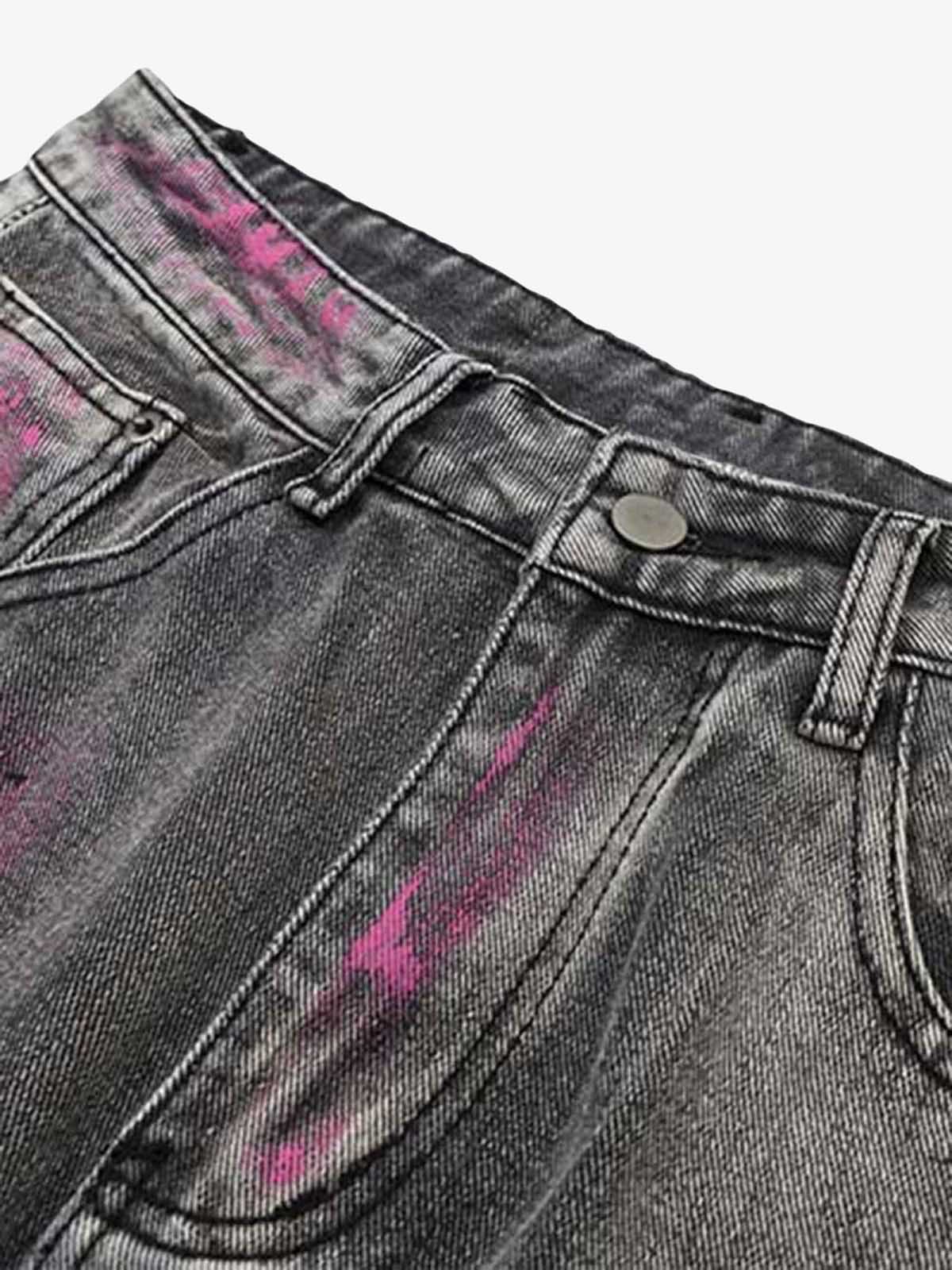 Graffiti Distressed Washed Baggy Jeans