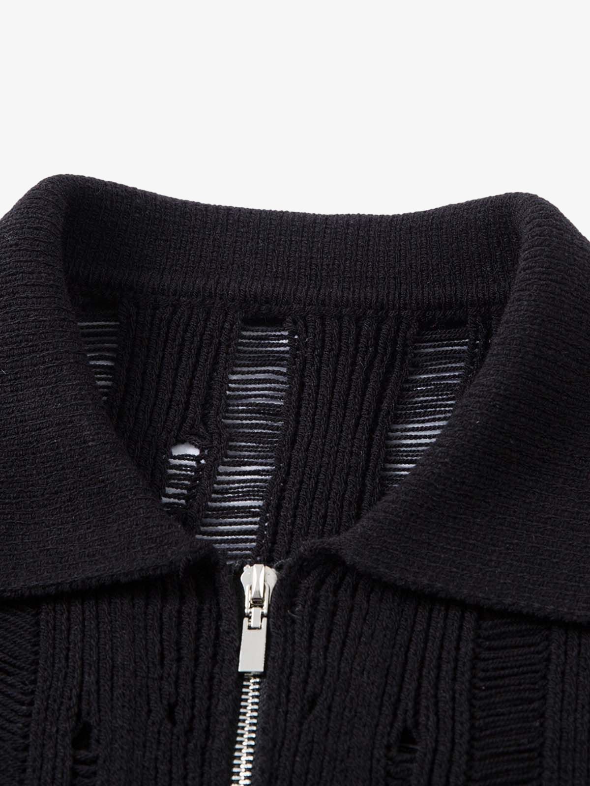 Cleanfit Black Knit Zip-Up Short-Sleeve Shirt