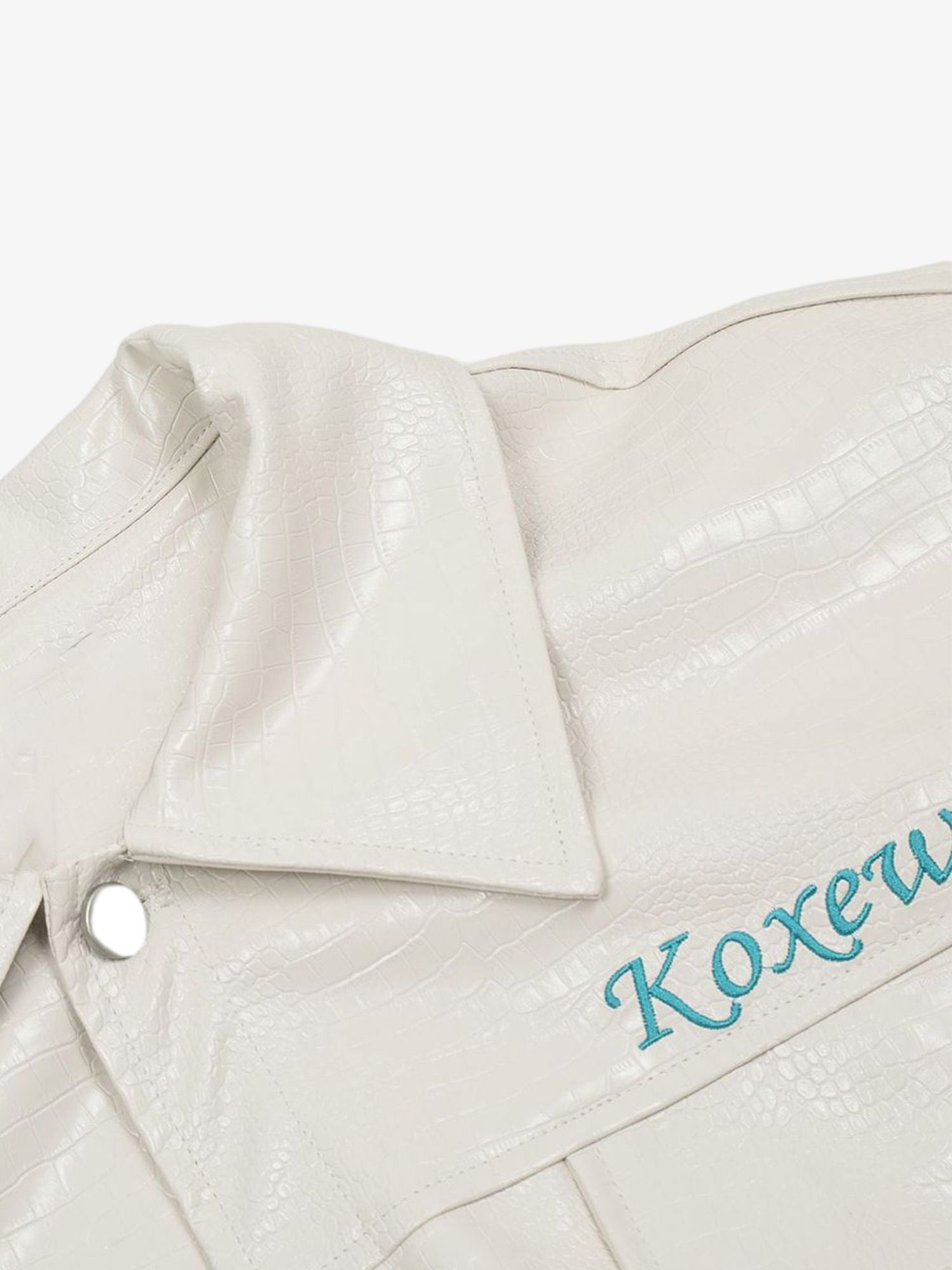 Star Embroidered PU Leather Jacket