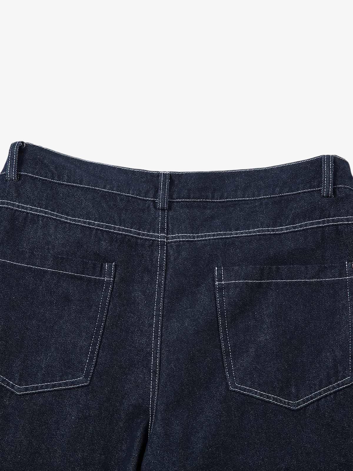 Deconstructed Contrast Stitching Pleated Baggy Barrel Jeans
