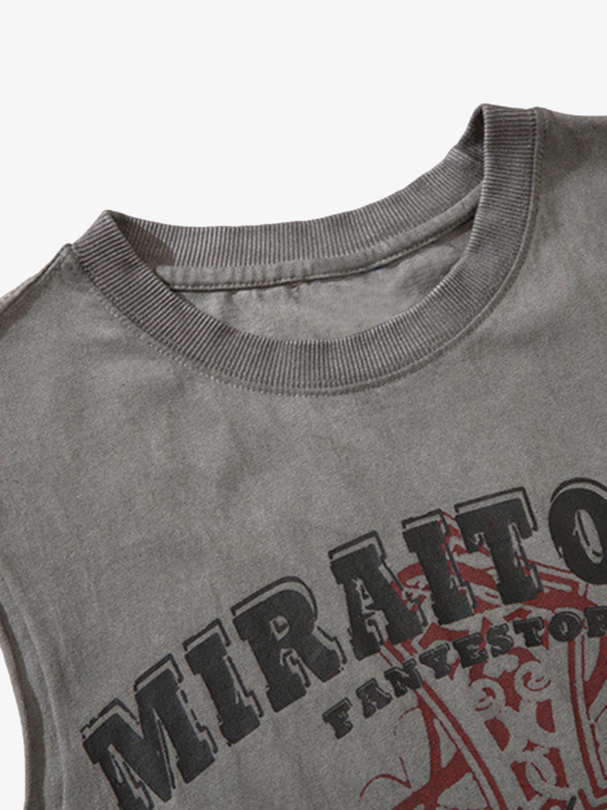 Distressed Ripped Graphic Cross Print Vest