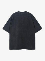 Loose Retro Ribbed Print Washed T-shirt