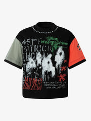Contrast Color Patchwork Print T-Shirt